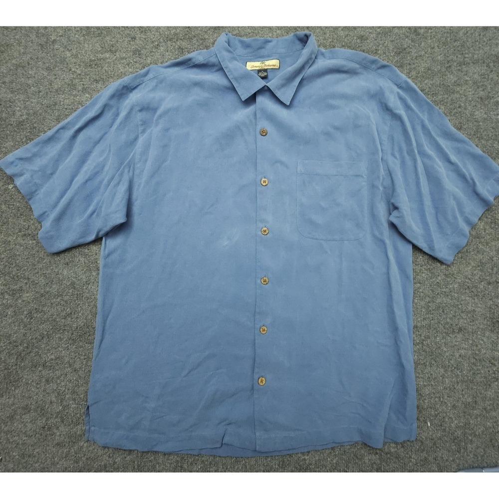 Tommy Bahama Shirt Mens XL Blue 100% Silk Camp Button Front Relax Casual‎ Pocket